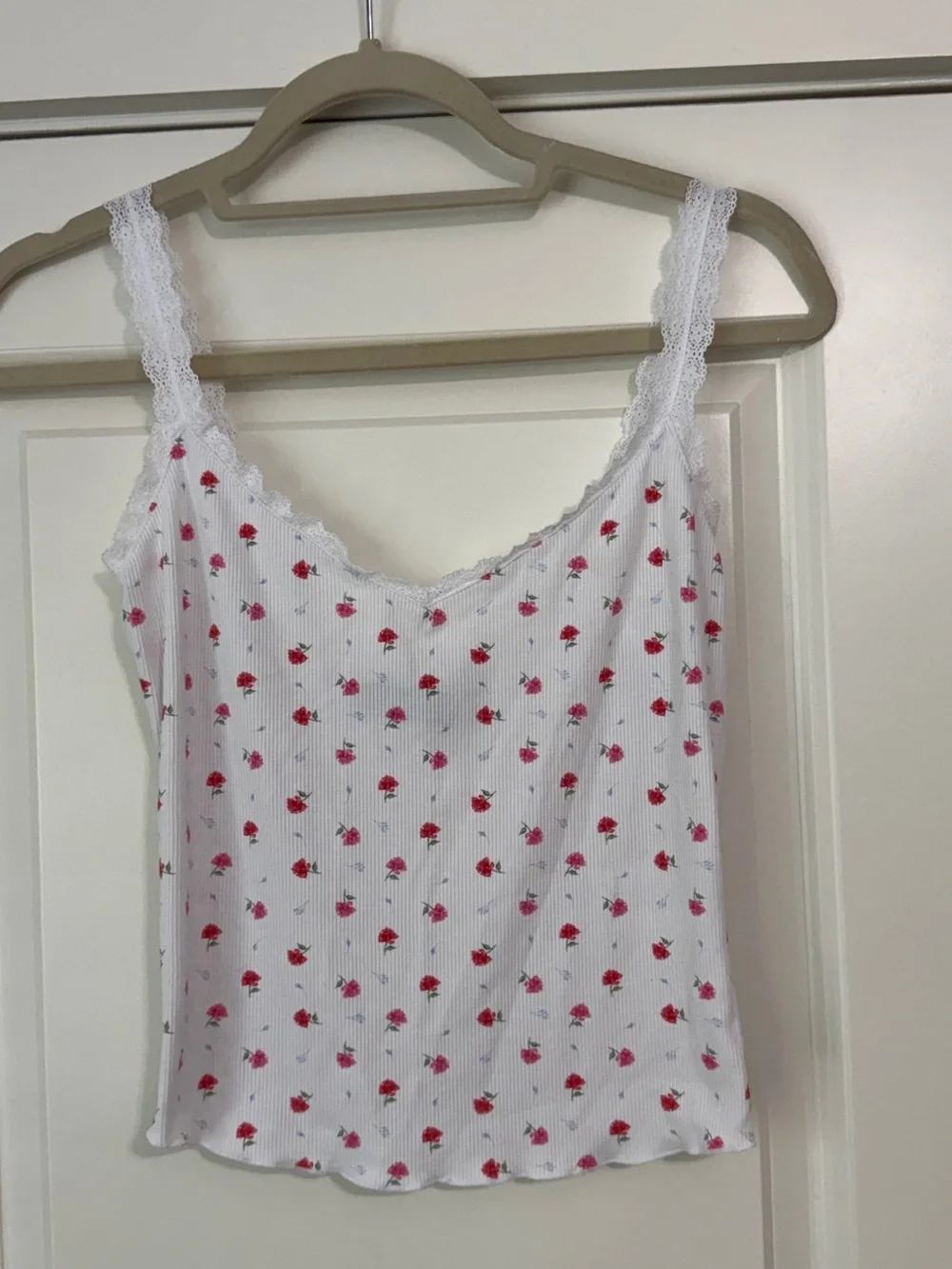 White Fox XS White Floral Roses Pajama Set ~ Cami Tank Lace Trim & Pants